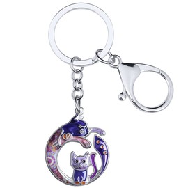 Enamel Alloy Mothers Day Cat Keychain Mom Gifts Kitten Charms for Women Girls Bag Wallet (Purple)