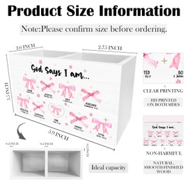 HYKDFMNCJ Coquette Pink Bow Christian Pen Holder for Desk, God Says I Am Bible Verse Wooden Box Sign Desk Decor for Home Office Decoration, Religious Pencil Organizer, Preppy Girly Room Decor
