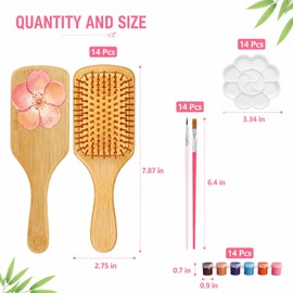 14 Set Bamboo Hairbrushes Painting Kit, DIY Bamboo Hair Brush Bulk with Paint Palette Paintbrush Wooden Brushes Wooden Hair Brush Bulk for DIY Gift Party Crafts