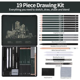 Roseelf Sketch Pencil Set for Drawing, Drawing, (2H/H/HB/F/B/2B/3B/3B/4B/6B/8B) in Metal Case, Charcoal Pencils, Blending Stamp, Eraser, Drawing, Sketching, Shading, Blending, Art Supplies for