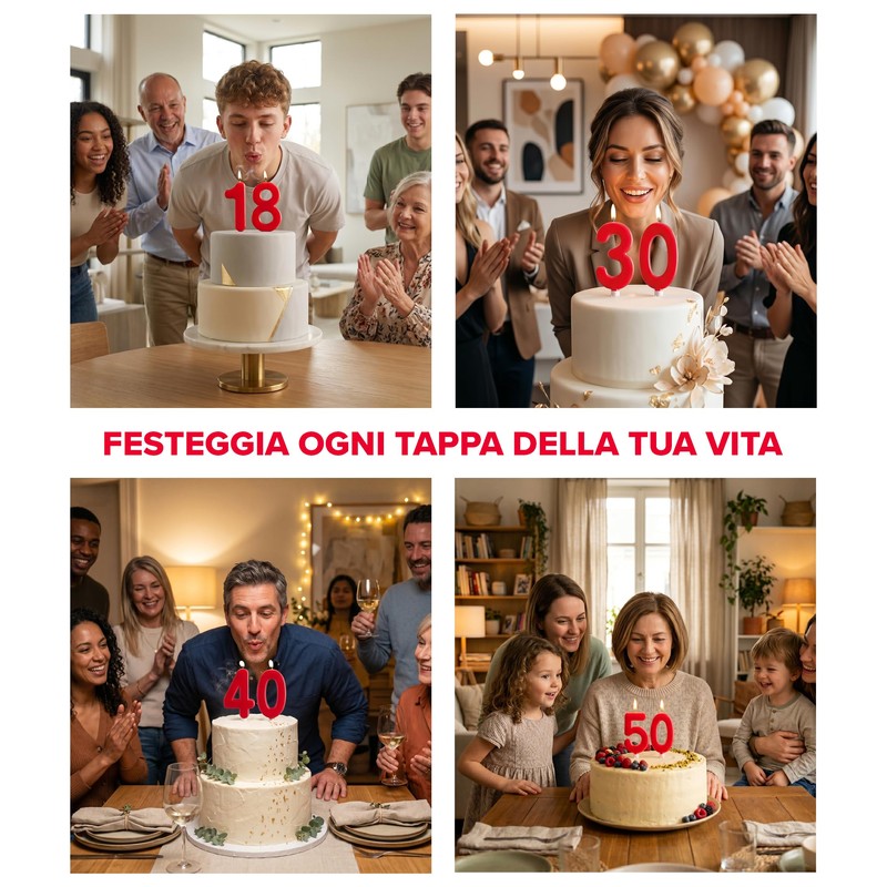 dekora - Candeline Compleanno Gigante Numero 6 Rossa 15 cm