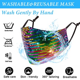 Sparkly Sequins Mouth Masc Fashion Designer Glitter Cotton Face Cover With Adjustable Ear Loops Reusable Masquerade Party Nightclub Rave Festival Sequins Face Covering (Colorful)