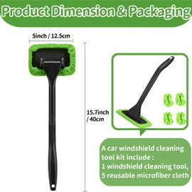NYXXZ Windshield Cleaner Tool, Inside Car Window Cleaning Tool, Automotive Glass Cleaner for Windshield, Auto Window Cleaning Brush with Handle & 5 Microfiber Cloth Pads