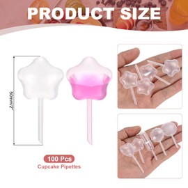 PATIKIL Cupcakes Pipettes, 100 Pcs 4ml Disposable Plastic Dessert Pipettes Strawberry Pipettes Squeeze Transfer Pipettes Droppers for Cupcakes Mini Cakes Desserts, Clear, Star Shape