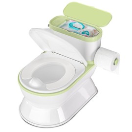 2-in-1 Toddler Realistic Flushing Potty Trainer, with Wipes Storage, Flushing Sounds & Toilet Paper Holder, Easy to Clean, Pink Potty Chair - Color: Green