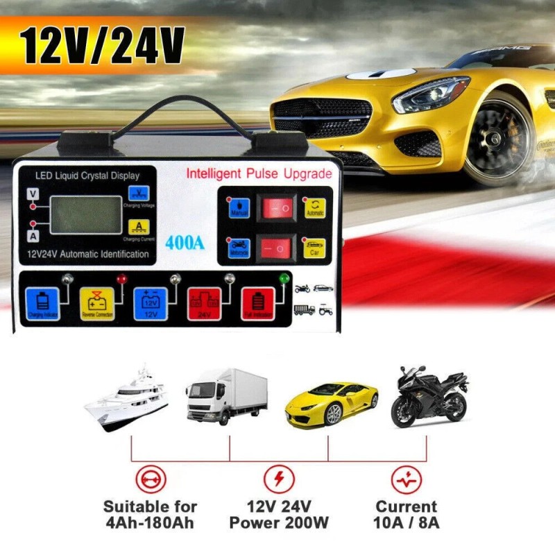 Heavy Duty 400A Car Battery Charger 12V 24V Smart Automatic