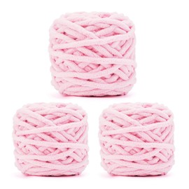 INNDUN Blanket Yarn 3 Pack of 100g/3.5oz - Pink Chenille Yarn 6 Super Bulky - Knitting, Crocheting & Crafts Chunky Yarn