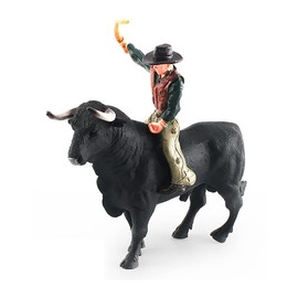 DOYIFUN Simulated Cowboy with Black Bull Figure Toy, Realistic Spanish Bullfighter Cattle Figurines Preschool Science Educational Learn Cognitive Toys