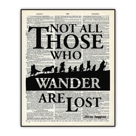 LOTR Wall Decor, Home Office Decor, Gift for Tolkien Book Fans, Dictionary Page Art, Inspirational Quote "Not All Those Who Wander Are Lost", Fantasy Movie Quote, UNFRAMED Print