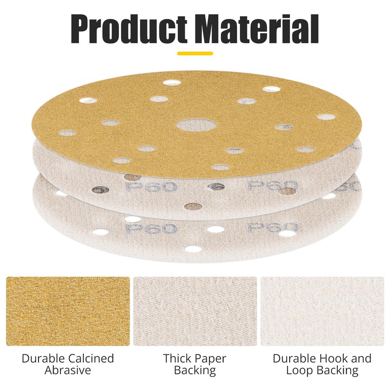150mm Sanding Discs, 6inch 15-Hole Hook and Loop Sandpaper for