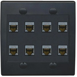 Wallplate City RiteAV - Cat6 Shielded Wall Plate 8 Port - Flat 2 Gang [Black/Black]