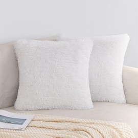 EMEMA Fluffy Cushion Covers Faux Fur Throw Pillow Covers White Soft Decorative Square Cute Pillow Plush Case For Livingroom Sofa Bedroom 18 x 18 Inch 45 x 45 cm Pack of 2