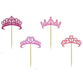 Morndew 24 PCS Glitter Princess Crown Cupcake Toppers for Queen Princess Theme Party Girls Birthday Party Wedding Party Baby Shower Decoration