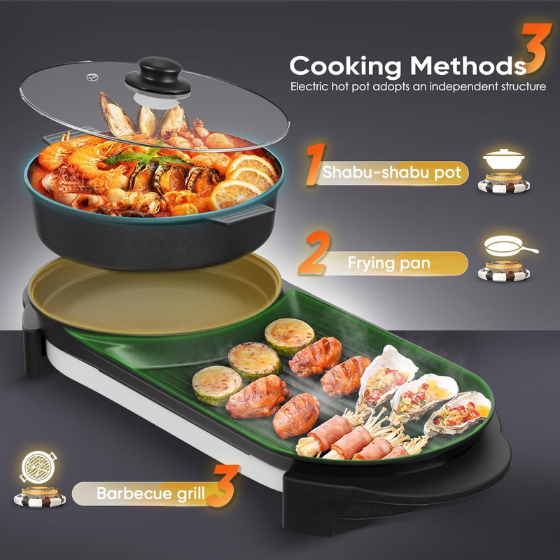 BOEASTER 2 in 1 Electric Smokeless Hot Pot with Grill,