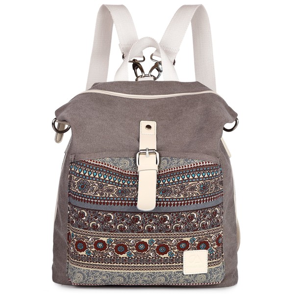 ArcEnCiel Women Girl Backpack Canvas Rucksack Shoulder Bag (Gray)