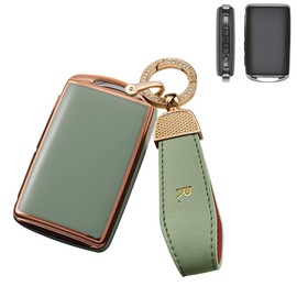 SANRILY Golden-Edge TPU Key Fob Cover for Mazda 3 6, Mazda 3 Hatchback 2022 2020 2021 Mazda CX-5, CX-30, CX-9 Accessories Keyless Key Case Shell with Bling Keychain Green