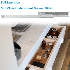 VESLA HOME Full Extension Soft Close Undermount Drawer Slides 14 inch,100LB Capacity Bottom/Under Mount Slow Close Cabinet Drawer Runners-1 Pair