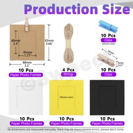 Swpeet Cardboard Paper Picture Frame DIY Hanging Kit 5 Colours (3 Inch) 64 Pieces Colourful 3 Inch Paper Photo Frame Set, Hanging Photo Display Frame, Cardboard Picture Frame, Coloured