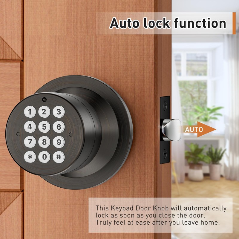 HIDALIFE Door Knob with Keypad, Keyless Entry Door Lock, Front