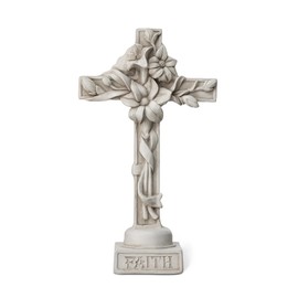 glitzhome Holy Cross with Lily Garden Statue MGO Outdoor Decoration, 13.75" H, Ash Gray