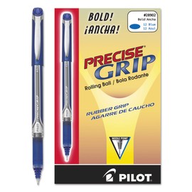 Pilot, Precise Grip Liquid Ink Rolling Ball Stick Pens, Bold Point 1 mm, Blue, Pack of 12