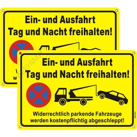 Ein und Ausfahrt Freihalten Sign, Metal, Reflective, 20 x 30 cm, Einfahrt Freihalten Signs, Ausfahrt Freihalten Sign, Parken Verboten Sign, UV-Resistant, Waterproof, Rustproof, with Drill Holes