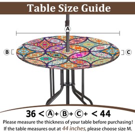 Buwuta Outdoor Tablecloth with Umbrella Hole and Zipper Waterproof Round Patio Table Cover Wipeable Round Outdoor Tablecloth for Patio Tables for Outside, Picnic, Garden