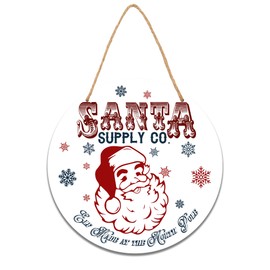 10 Inches Wooden Round Sign, Santa Supply Co. Elf Made At The North Pole, Christmas Decorative Sign With 1 Hemp Rope, Gifts For Christmas, For Front Door, Farmhouse Rustic Home Decorations - 01