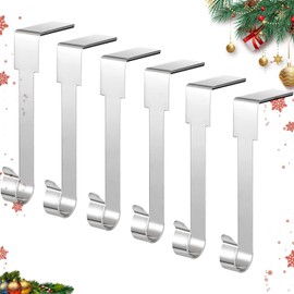Guojanfon Christmas Stocking Holders, Metal Fireplace Hooks Hangers, Non-Slip Christmas Stocking Hooks for Fireplace, Mantle, Christmas Party Decoration (Silver, 6 Pack)