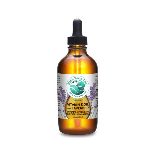 NEW ITEM! Vitamin E Oil Lightly Infused With Lavender Essential Oil. 4oz. 100% Pure. D-alpha Tocopherol. Natural Antioxidant. Organic. 75,000 IU. - Bella Terra Oils