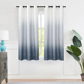 Central Park Ombre Window Curtain Panel Linen Gradient Print on Rayon Blend Fabric Drapery Treatments for Living Room/Bedroom, Cream White to Indigo Blue, 40" x 63", Set of 2