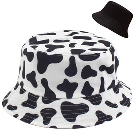 Malaxlx Cute Cow Print Bucket Hat Beach Sun Hat Aesthetic Fishing Hat for Men Women Teens, Reversible Double-Side-Wear