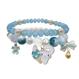 Crystal Bead Bracelet, Bracelets Crystal Beads Bracelet Set Lovely Beige Cartoon Crystal Beads Elastic Bracelet for Girls Women (Blue)
