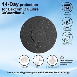 Nepia Adhesive Patches, 30PCS Black Waterproof CGM Covers - No Glue in The Center, 14 Days Long Stay, Sweatproof for Sensor Protection