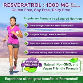 100% Natural Resveratrol Supplement - 1000mg Per Serving - 180 Capsules | Max Strength Antioxidant Polyphenols Complex - Trans-Resveratrol Pills for H