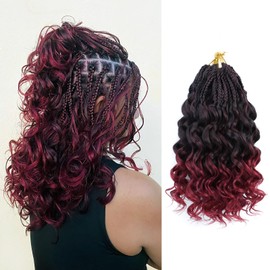 SVNMU Pre-Looped Ocean Wave Crochet Hair 12inch #1Bbug 8 Packs Pre-Twisted French Curl Boho Braids Short Goddess Box Braids Curly Synthetic Braiding Hair Extensions for Women