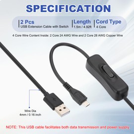 PATIKIL 4.92ft U S B延長ケーブル付きオンオフスイッチ、2個のMicro U S Bメスデータサポート電源供給コード4芯ワイヤー、LEDストリップ、デスクランプ、ファン用