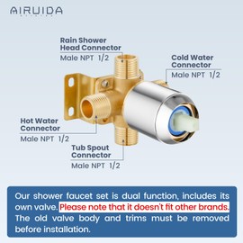 Airuida Shower Faucet Set with Tub Spout Bathtub Faucet Kit Complete Tub Shower Trim Kit with Solid Brass Rough-in Valve and 8 Inch Square Rainfall Showerhead Bent Shower Arm Chrome Polish