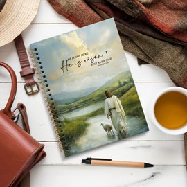 JRTW He Is Risen Christian Scripture Notebook Journal for Women, Jesus and Lamb Bible Notebooks for Note Taking, Christian Gifts for Women, Bible Journaling Spiral Journal 5.5x8.3 Inch