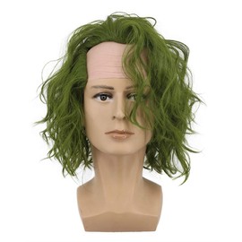 VGbeaty Adult Men Bald Short Bob Curly Dark Green Joker Wig Halloween Cosplay Anime Costume Wig