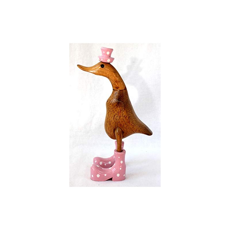 dekoundmeer Wooden Duck 25cm Handmade with Pink Boots and Hat