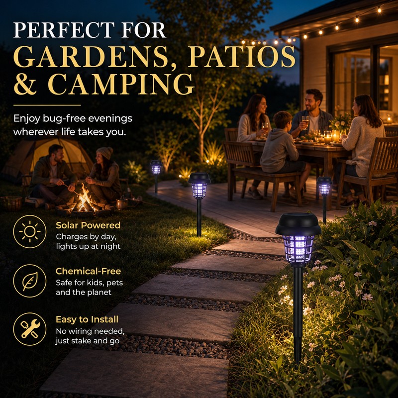 2/12-Pack Solar Bug Zapper Garden Lights – Automatic Outdoor Flying-Insect