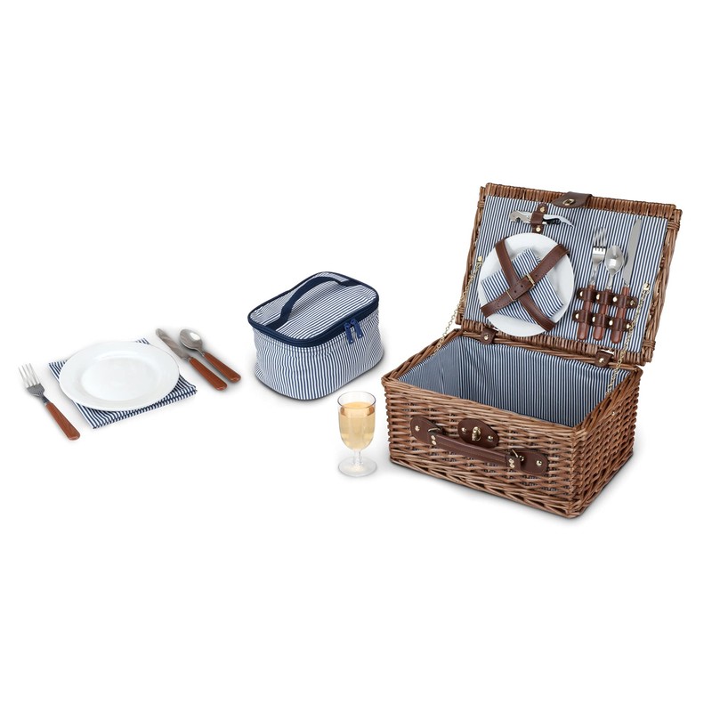Twine Newport Picnic Basket, Wicker Basket with Place Settings, Wine