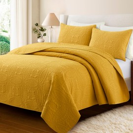 Safonory Quilt Set King Size(106"x96", Mustard Yellow) - Summer Soft Lightweight Microfiber Bedspread for King Bed - 3 Pieces Quilted Coverlet Bedding Set(1 Quilt, 2 Shams)