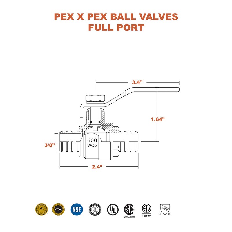 Pexflow Midline 600P012-NL Full Port PEX Ball Valve 1/2 Inch