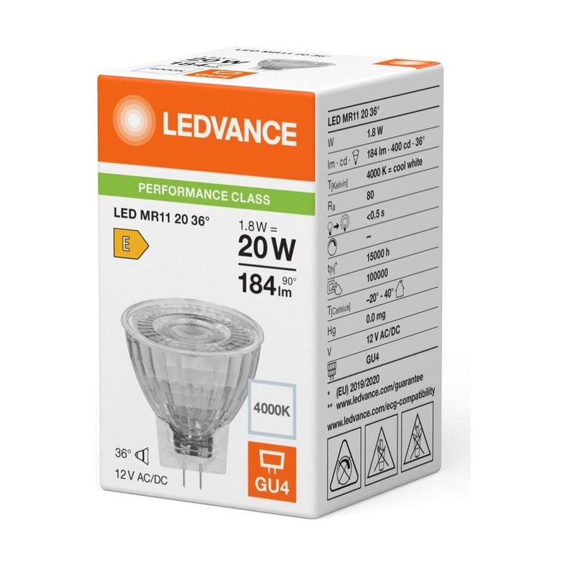 LED MR11 1.8W (20W Equivalent) GU4 12V 4000K 36 Degree
