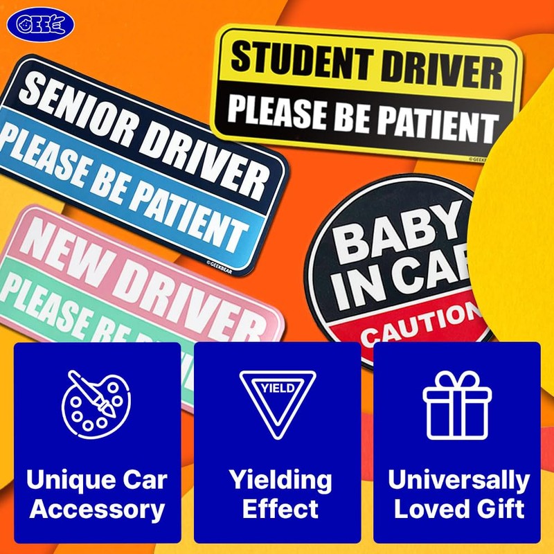 GEEKBEAR New Driver Car Magnet (3 Pack) - Rectangular Shape,