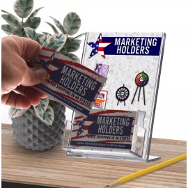 Marketing Holders 2 Pack Sign Holder with Business Card Pocket Slanted Table Holds 4 x 6 Inch Ad