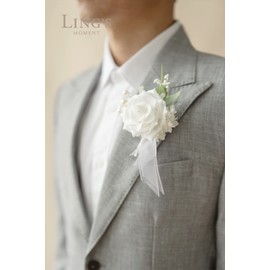 Ling's Moment Boutonniere for Men, 6pcs Groom Groomsmen Boutonniere, Artificial Flowers for Wedding Decor/Prom/Homecoming, etc.Snow White