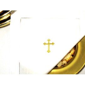 Integrity Designs White Linen Altar Cloth Gold Cross Embroidery